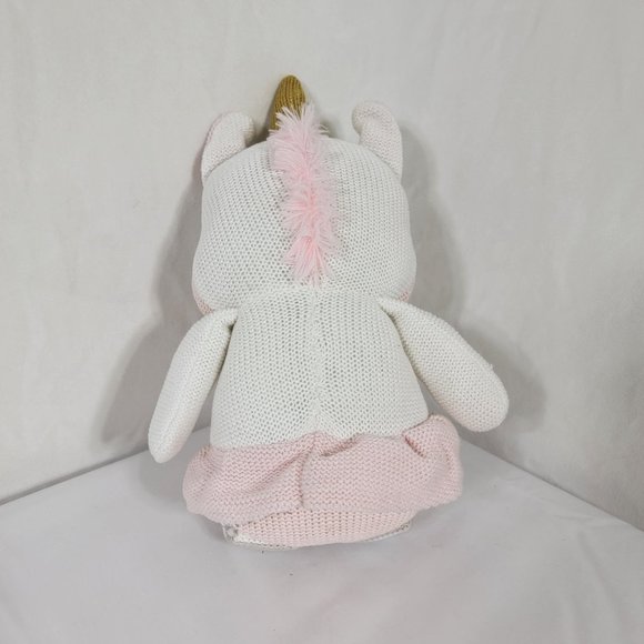Living Textiles Kenzie Unicorn Plush Rattle 16” Knit Pink White Stuffed Toy - Picture 5 of 10